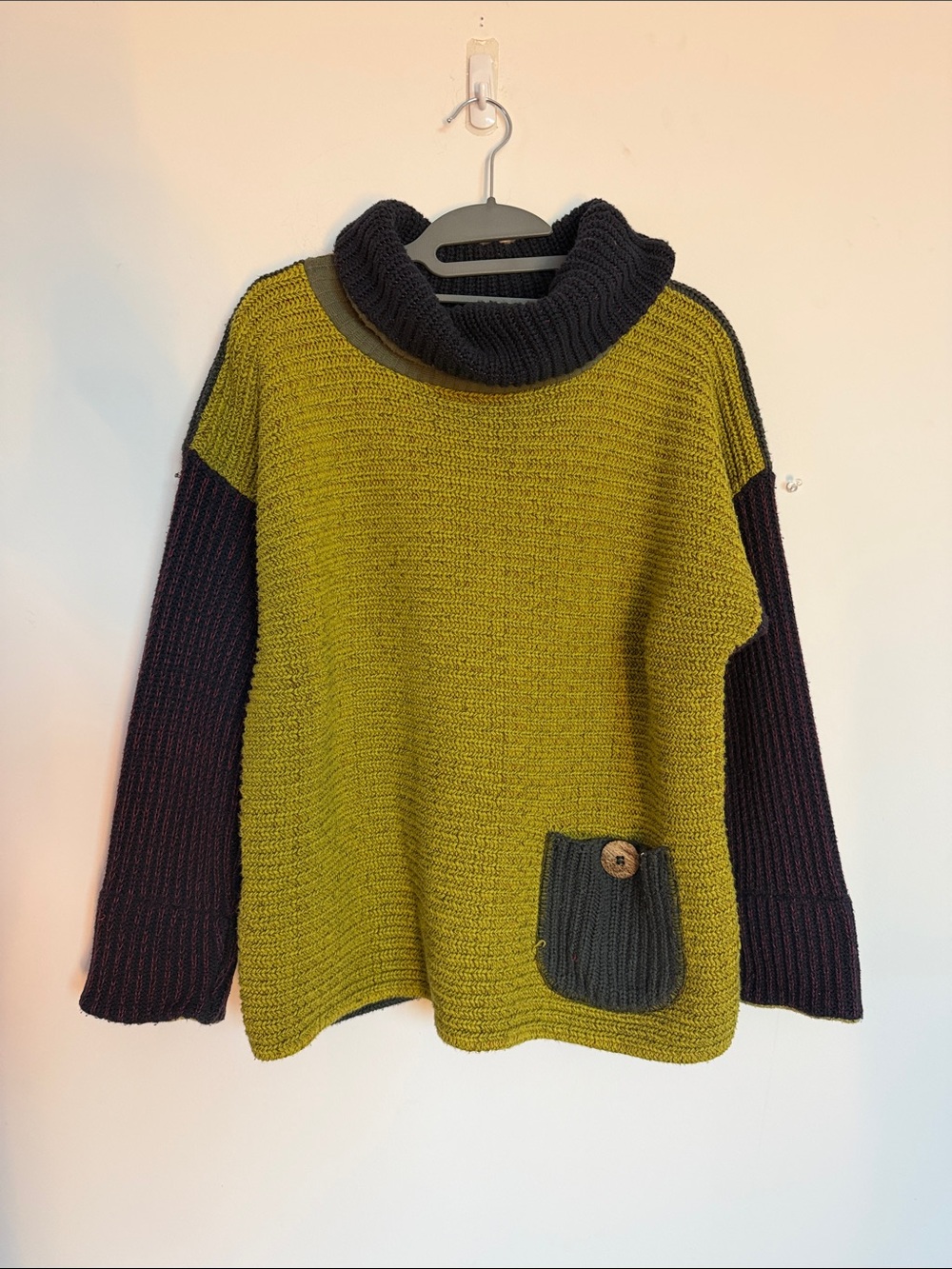 Reversible Olive Green & Black Turtleneck Colorblock Sweater - Picture 2 of 5